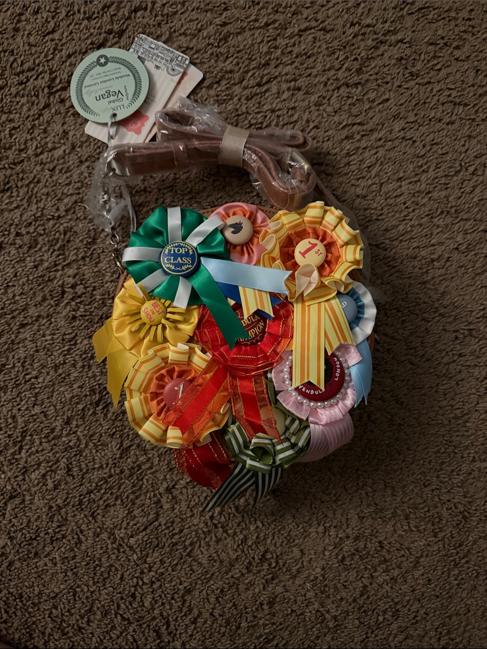 Multicolor Ribbon Rosette Shoulder Bag with Top Handle